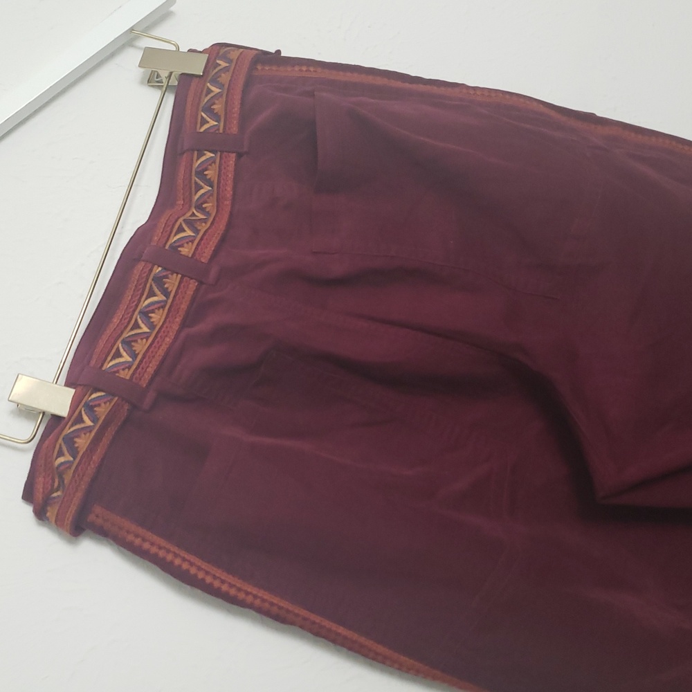 JOHNNY WAS LAMBDA Highwaisted Burgundy Corduroy Pants with Embroidered Belt Sz M - Picture 5 of 6